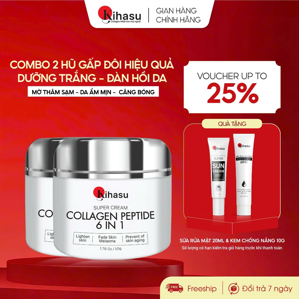 2 Hũ Kem Dưỡng Ẩm Kihasu Collagen 6in1 Dưỡng Da Trắng Sáng Đều Màu, Cung Cấp Độ Ẩm, Giúp Da Săn Chắc