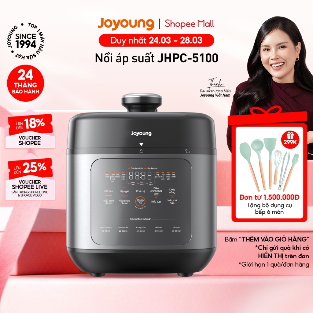 Nồi cơm áp suất, nồi áp suất đa năng 900W Joyoung JHPC-5100 | Dung tích 5L (nấu cơm 1.8L)