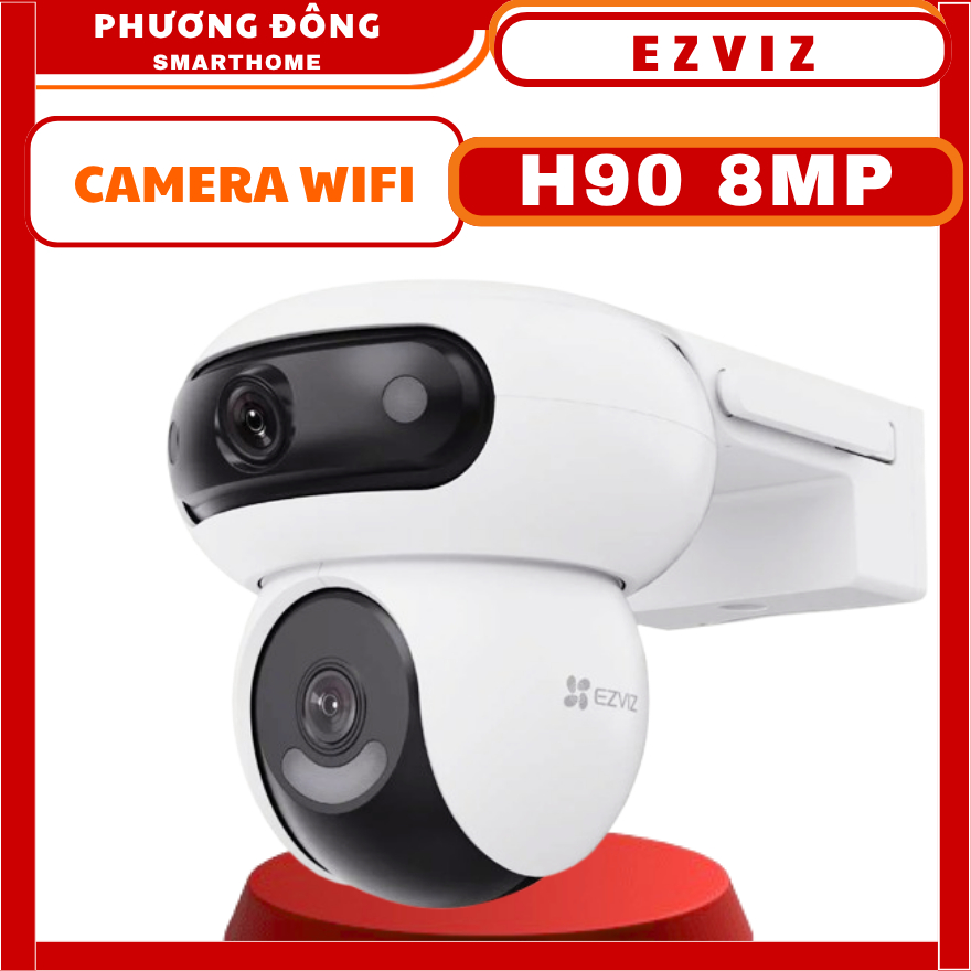 CAMERA WIFI NGOÀI TRỜI EZVIZ H90 8MP MẮT KÉP - Xoay 360 Độ, Màu Ban Đêm, Cảnh Báo Đèn Còi, Đàm Thoại