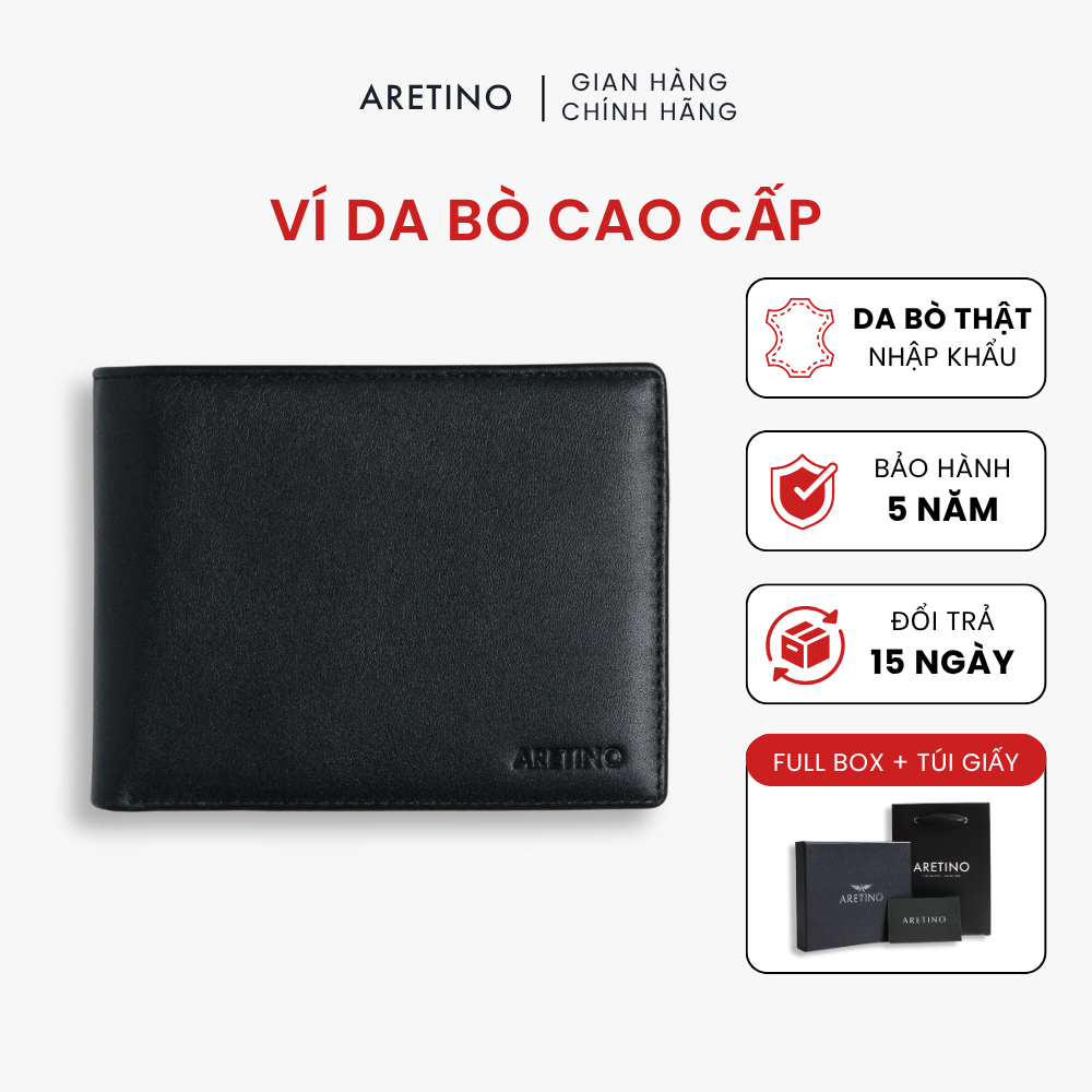 Ví da nam cao cấp da bò Nappa mềm mịn thiết kế sang trọng làm quà tặng Aretino - V01