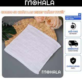 Combo 50 khăn lau bếp vuông trắng 25x25 Mohala cotton cao cấp, khăn lau bếp đa năng làm khăn lau bàn, lau chén, lau tay.