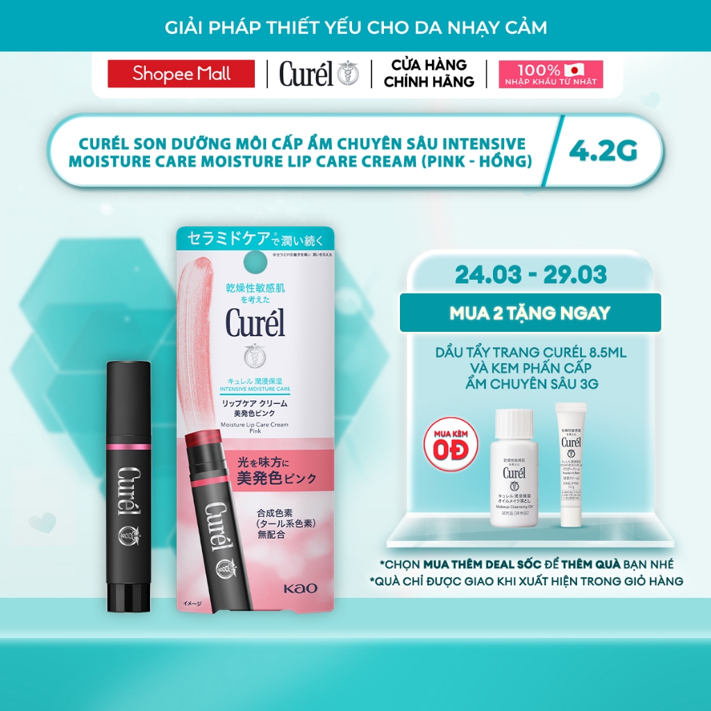 Son Dưỡng Môi Cấp Ẩm Chuyên Sâu Curel Intensive Moisture Care Moisture Lip Care Cream - Hồng 4.2g
