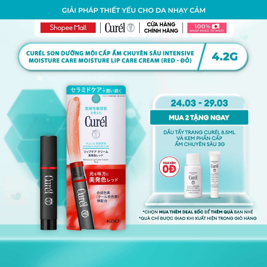 Son Dưỡng Môi Cấp Ẩm Chuyên Sâu Curel Intensive Moisture Care Moisture Lip Care Cream - Đỏ 4.2g
