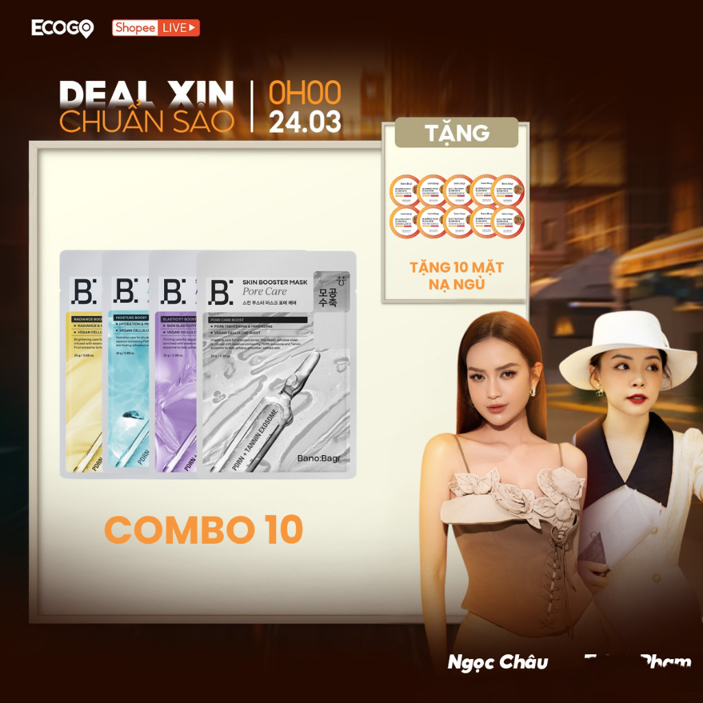 [KOL] [Tặng 10 Miếng Mặt Nạ Ngủ] COMBO 10 Mặt Nạ BANOBAGI Skin Booster Mask Hỗ Trợ Cấp Ẩm,Làm Sáng D