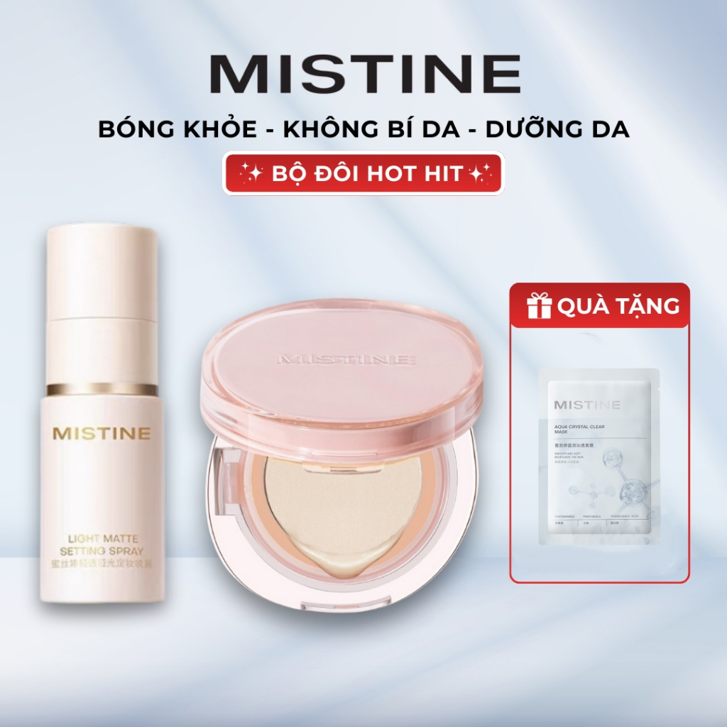xịt khoá makeup MISTINE xịt khoá nền Hiệu quả lì mịn 30ml +Cushion cầu vòng Xiêm La 12H kiềm dầu lâu