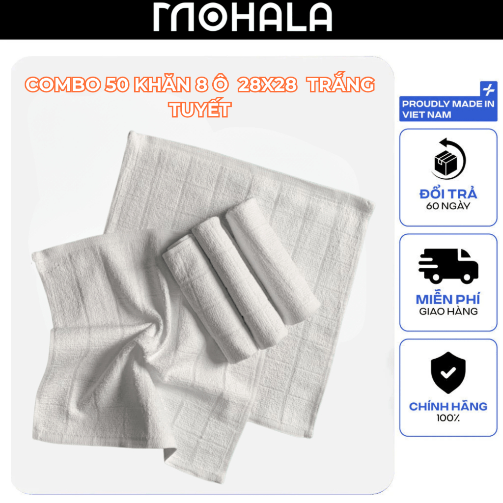Combo 50 khăn 28x28 Mohala tặng 3 chiếc.