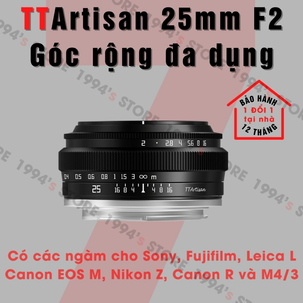 Ống kính TTArtisan 25mm F2 - Cho Sony E, Fujifilm, Canon EOS-M, Canon R, Leica L, Nikon Z và Panason