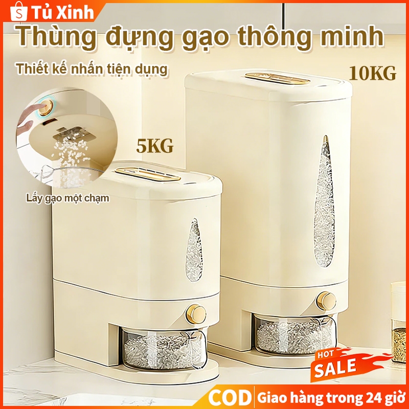 Thùng Đựng Gạo Thông Minh 5kg/10kg Có Cửa Sổ Quan Sát Lấy Gạo Tự Động Chống Ẩm Chống Côn Trùng- Nhựa ABS cao cấp​