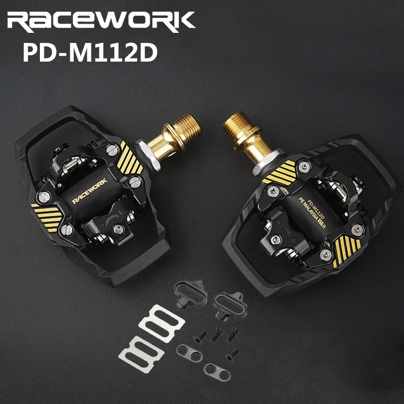 Pedal can xe đạp RaceWork chuẩn SPD MTB 2 mặt can kèm cleat PD-M112D