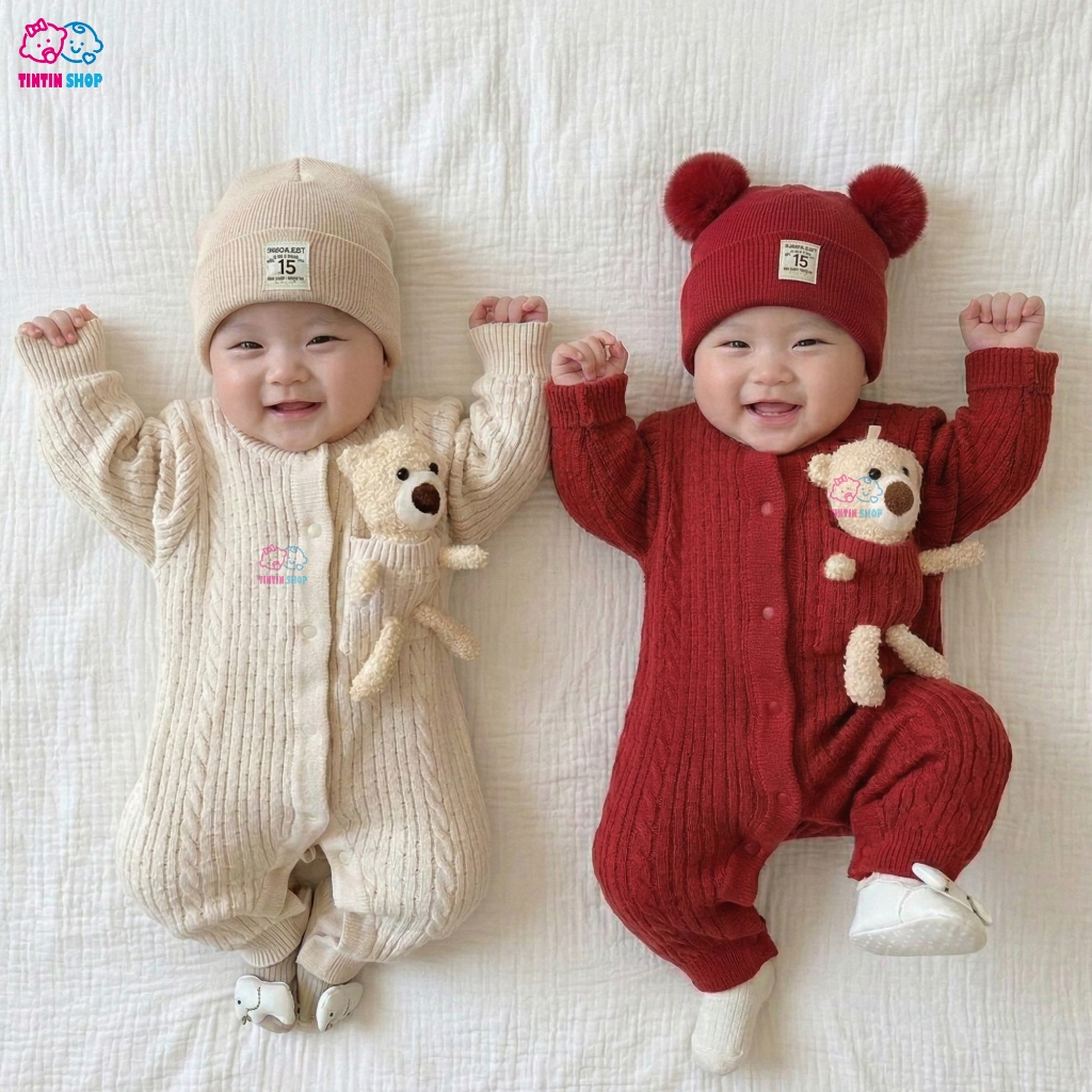 Body len dài tay Bodysuit cho bé trai bé gái sơ sinh mặc mùa thu đông Áo liền quần GẤU TÚI SLT170