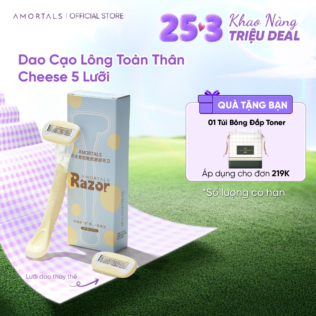 Dao Cạo Lông Toàn Thân Cheese 5 Lưỡi Amortals - Cạo Êm Mượt, Thanh Bôi Trơn Không Rát Da