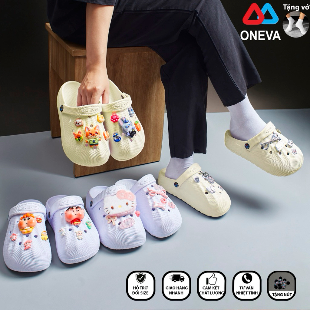 [Deal Mở Bán] Dép Sục ONEVA - Tặng Vớ + Tặng Nút, Thời Trang Nam Nữ, Mặt Đế Răng Cưa Dày 4cm ,Nhẹ Và Êm