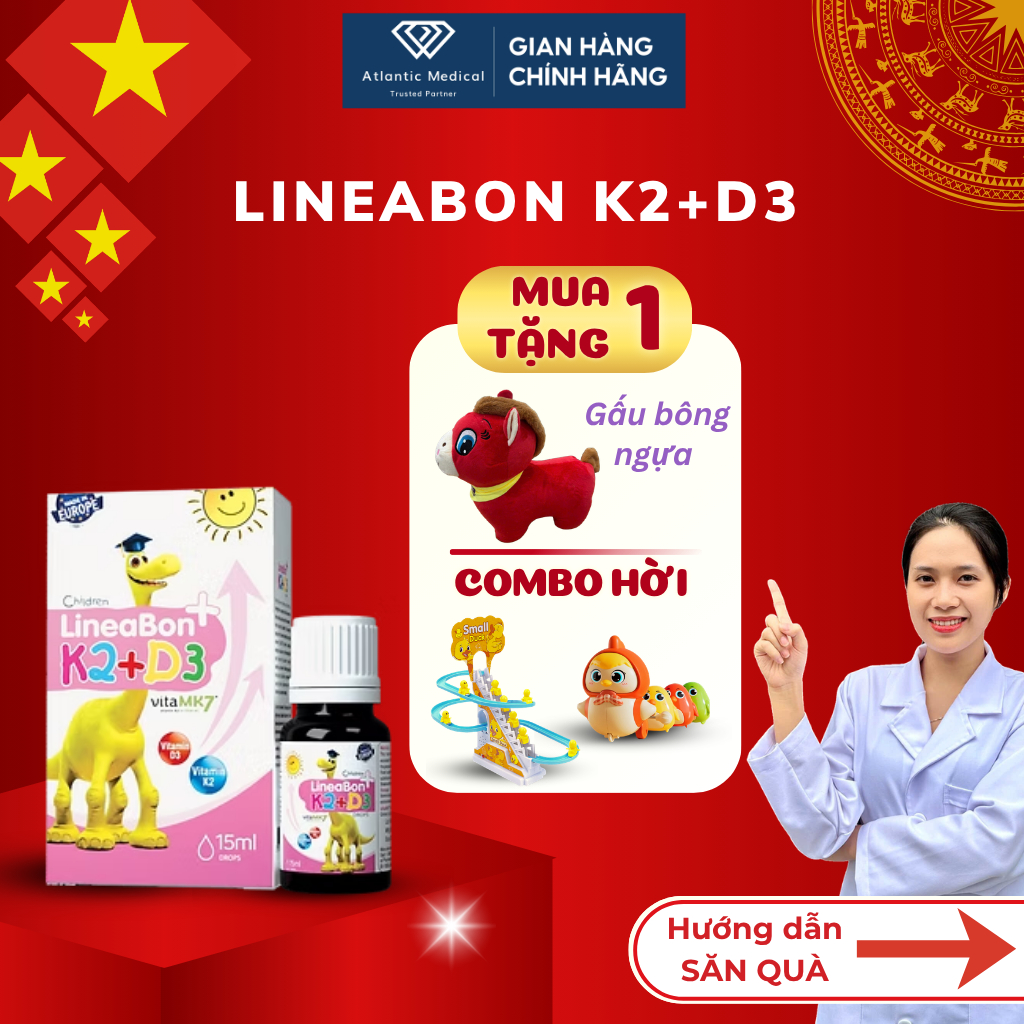 [Quà Xinh] D3 K2 LineaBon Hỗ Trợ Hấp Thu Canxi Giúp Bé Cao Lớn Khỏe Mạnh Lọ 15ml