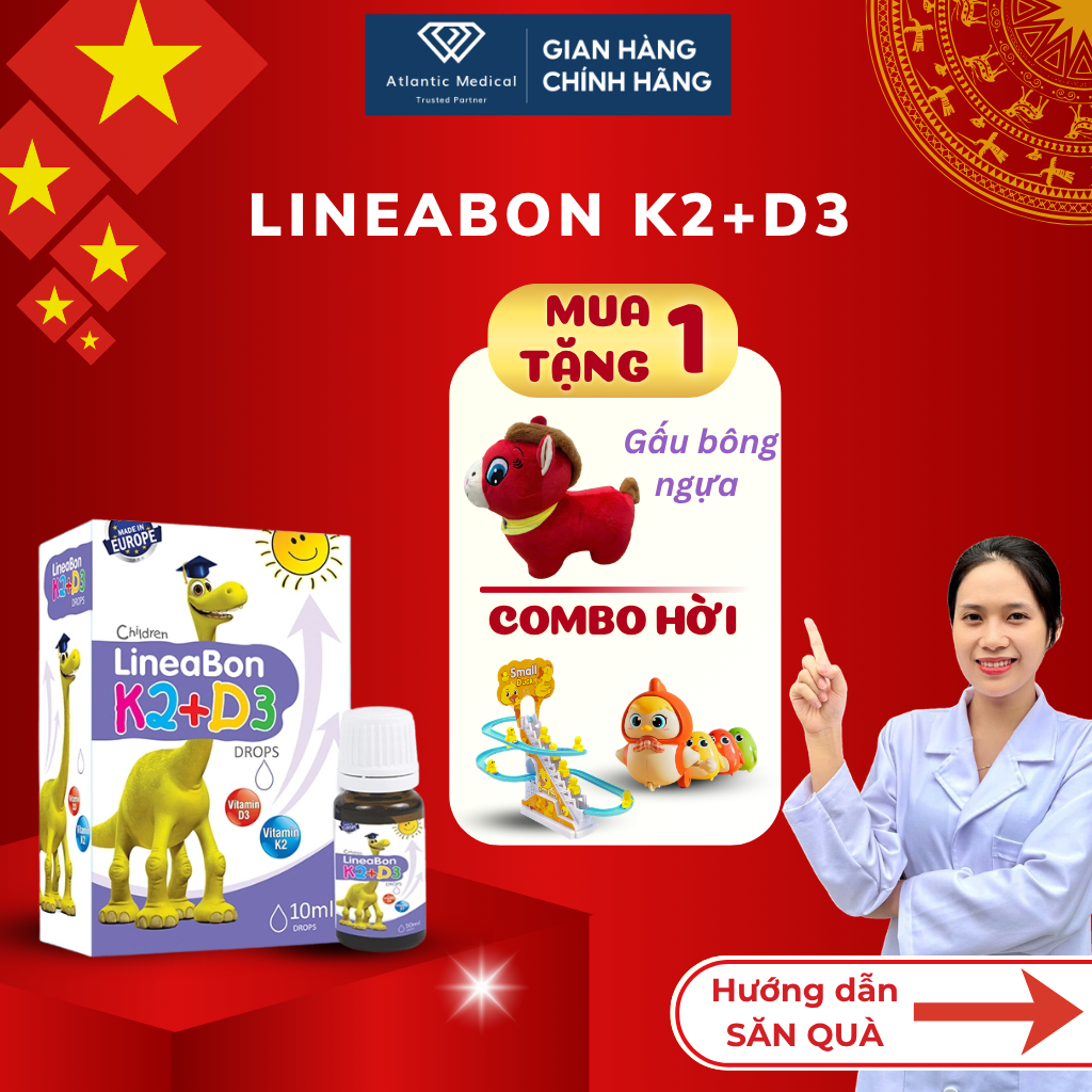 [Quà Xinh] D3 K2 LineaBon MK7 Hỗ Trợ Hấp Thu Canxi Giúp Bé Cao Lớn Khỏe Mạnh Lọ 10ml