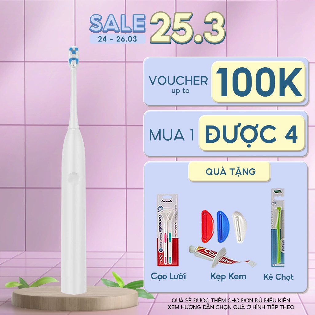 Bàn chải đánh răng điện Fairywill E11 - Màu hồng, chống nước IPX7, 8 đầu bàn chải