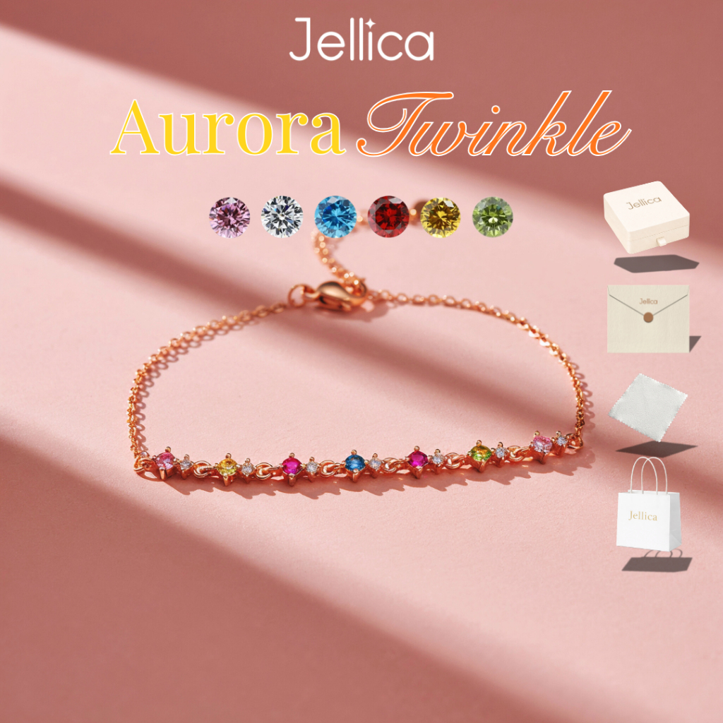 Jellica Aurora Twinkle - Vòng Tay Nữ Đính Đá Cz Mạ Vàng Hồng 18K, Lắc Tay Nữ Titan Đá Zircon Mạ Vàng