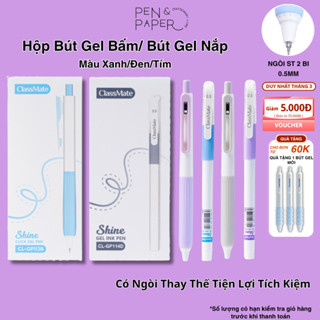 [GIẢM 5K] Hộp 10/12 Bút Gel Bấm/Nắp ClassMate Ngòi ST 2 Bi 0.5mm, Bút Nhanh Khô Mực Xanh,Đen,Tím Có Ruột Bút Thay Thế