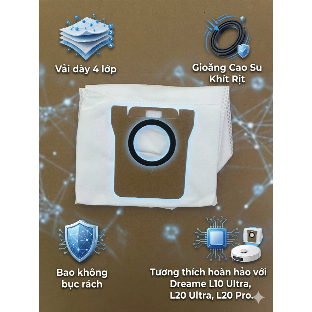 Túi Đựng Rác Cho Robot Lau Hút Bụi Dreame L10s Ultra / L10 Ultra / L20 Ultra / L20 Pro - Loại Dày 4 