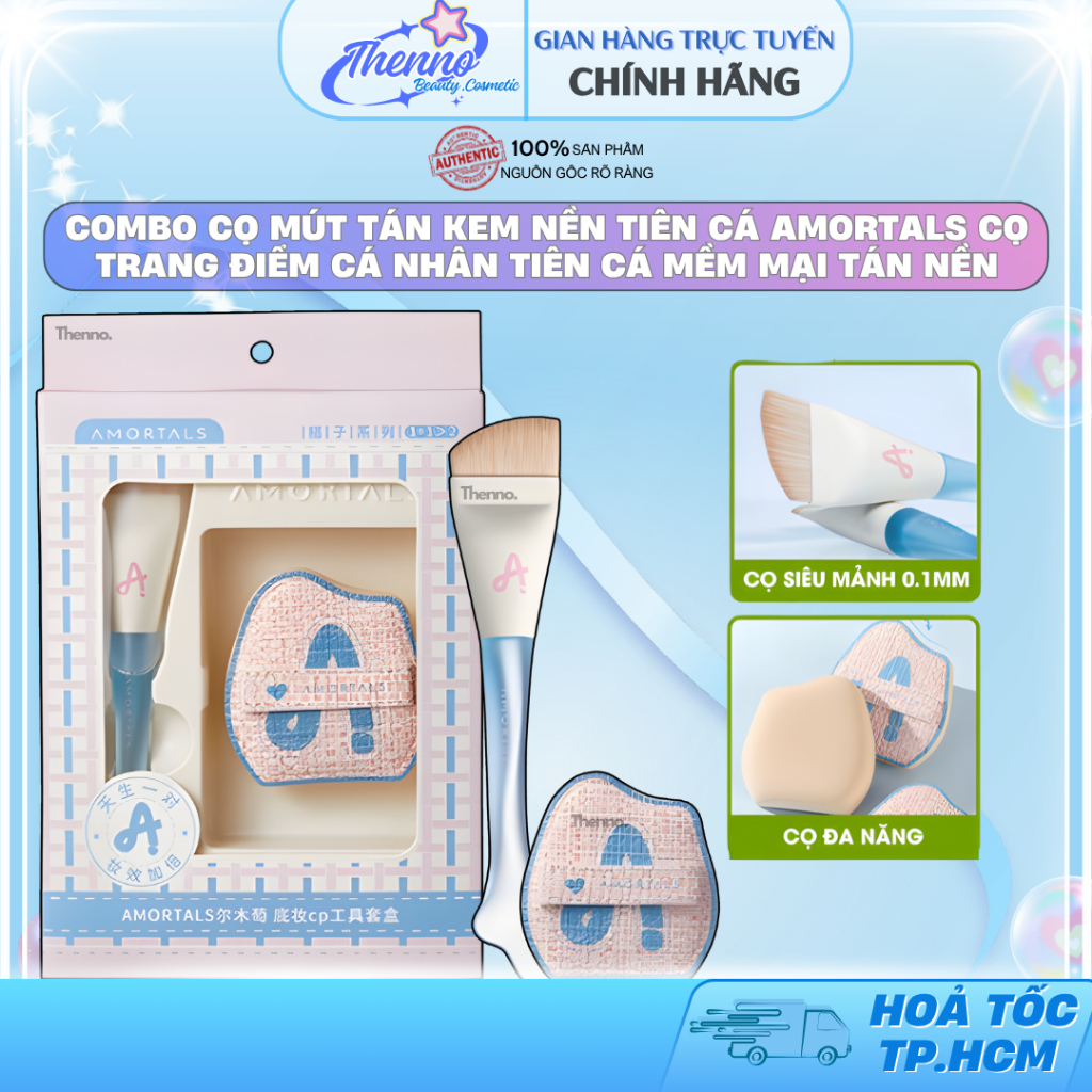 Combo Cọ Mút Tán Kem Nền Tiên Cá Amortals Cọ Trang Điểm Cá Nhân Tiên Cá Mềm Mại Tán Nền, Cushion