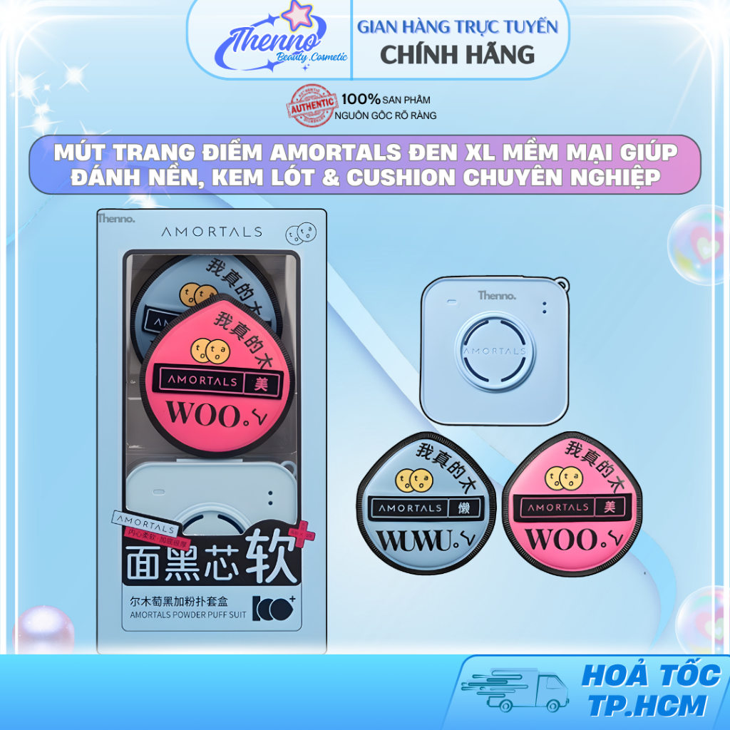 Mút Trang Điểm Amortals đen XL Mềm Mại Giúp Đánh Nền, Kem Lót & Cushion Chuyên Nghiệp