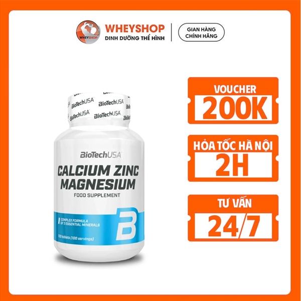 Viên uống bổ sung khoáng chất Biotech Calcium Zinc Magnesium (100 viên) - WHEYSHOP.HANOI