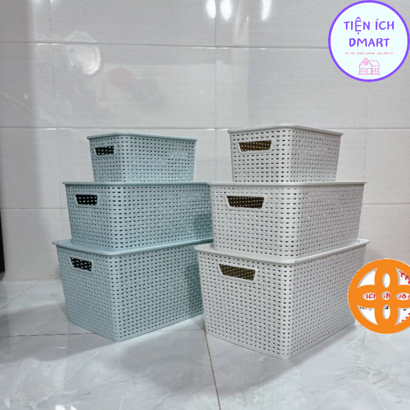 rổ nhựa chữ nhật , giỏ đựng đồ có nắp phong cách Hàn Quốc nhựa Việt Nhật