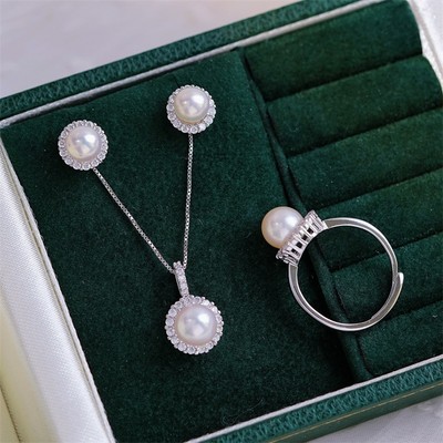 Bộ Trang Sức Ngọc Trai Trắng Ánh Hồng bóng 5A Sang Trọng - Ngọc Trai Trường Thịnh