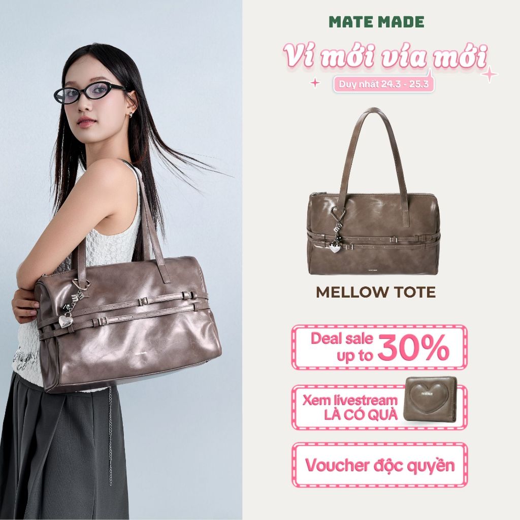 [CHARM NGẪU NHIÊN] Túi Tote Dáng Vuông MATE MADE Mellow - Size Lớn, Phù Hợp Đi Làm & Đi Học