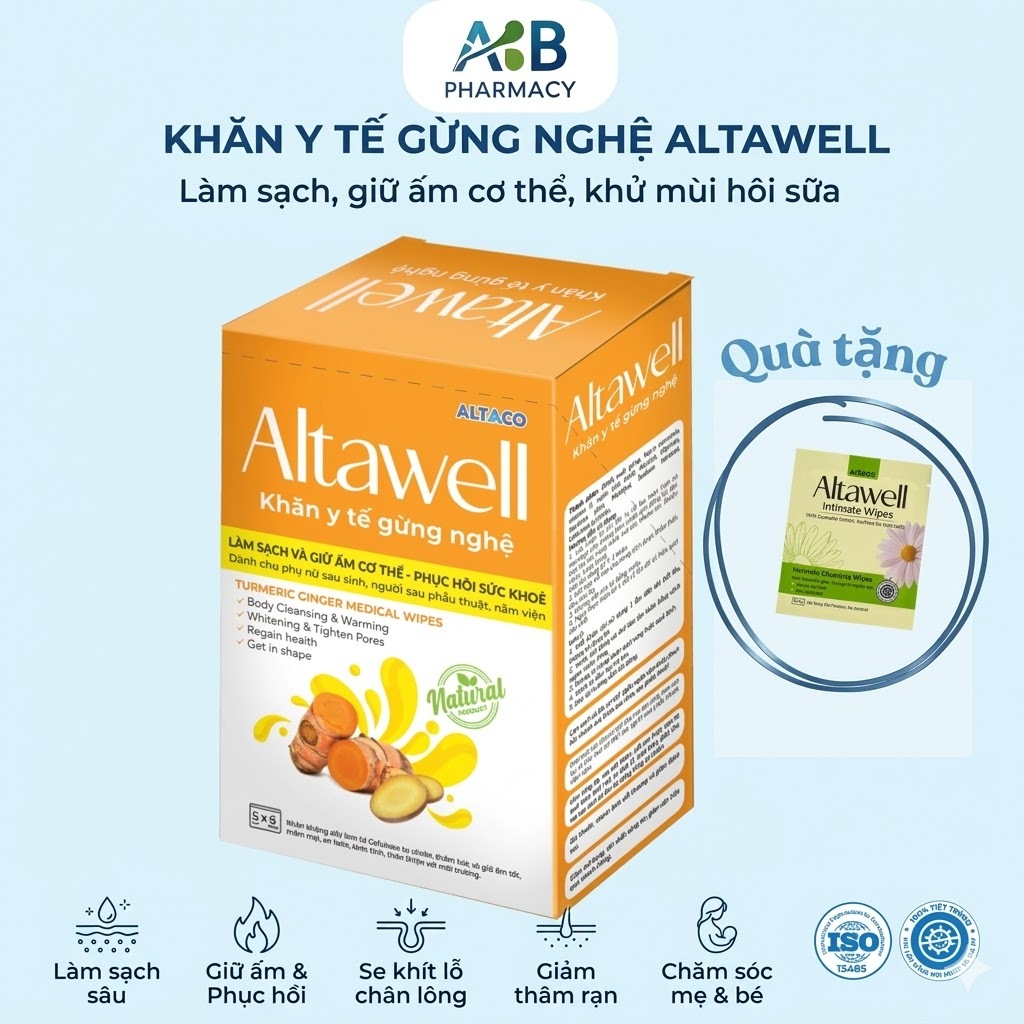 Khăn Gừng Nghệ Altawell - Hỗ Trợ Làm Sạch Khử Mùi Sáng Da Giữ Ấm - Nghệ Nano Curumin Hiệu Quả