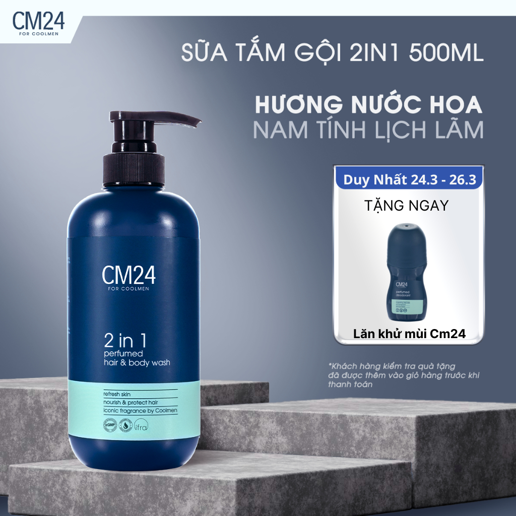Sữa Tắm Gội Cho Nam 2in1 Hương Nước Hoa Nam Tính Mạnh Mẽ Thơm Lâu 3 Tầng Hương CM24 FOR COOLMEN 500ml