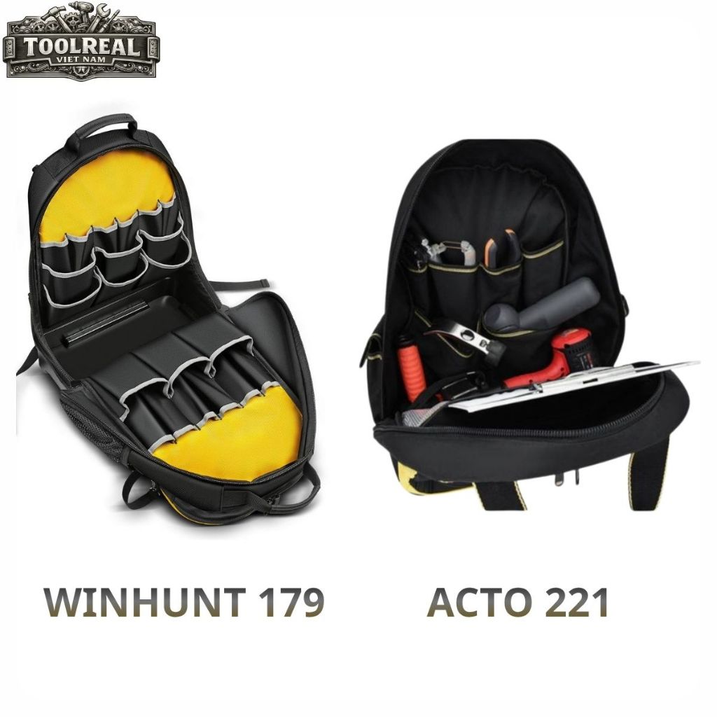 Balo đựng đồ nghề WINHUNT 179 & ACTO 221 – Balo kỹ thuật đế nhựa chống nước, ngăn laptop, vải Oxford
