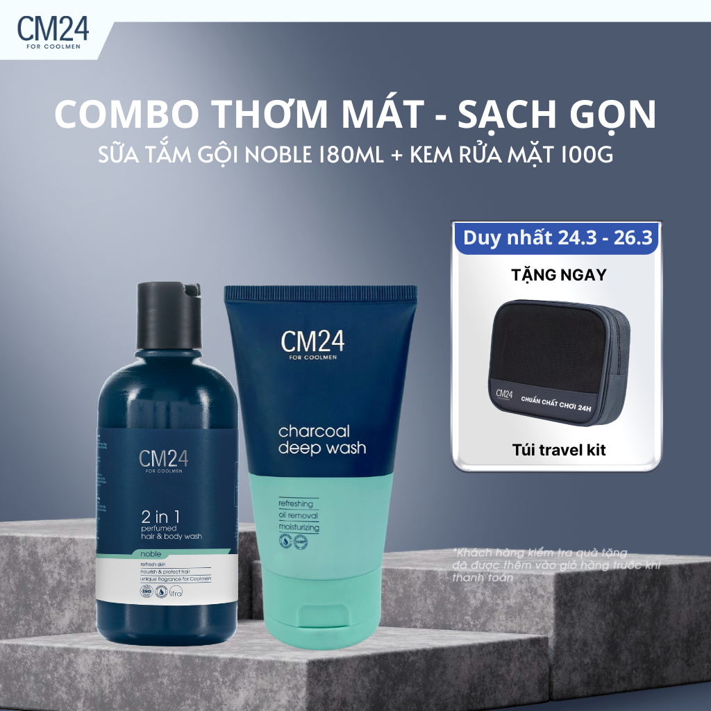 Combo Sữa Tắm Gội 2in1 Noble 180ml Và Kem Rửa Mặt Sạch Sâu 100ml CM24 For Coolmen