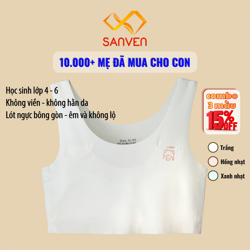 Áo Lót Học Sinh Có Đệm Ngực May Cố Định, Áo Lá Su Bé Gái Tuổi Dậy Thì Từ 9–14 Tuổi, Áo Bra Không Hằn