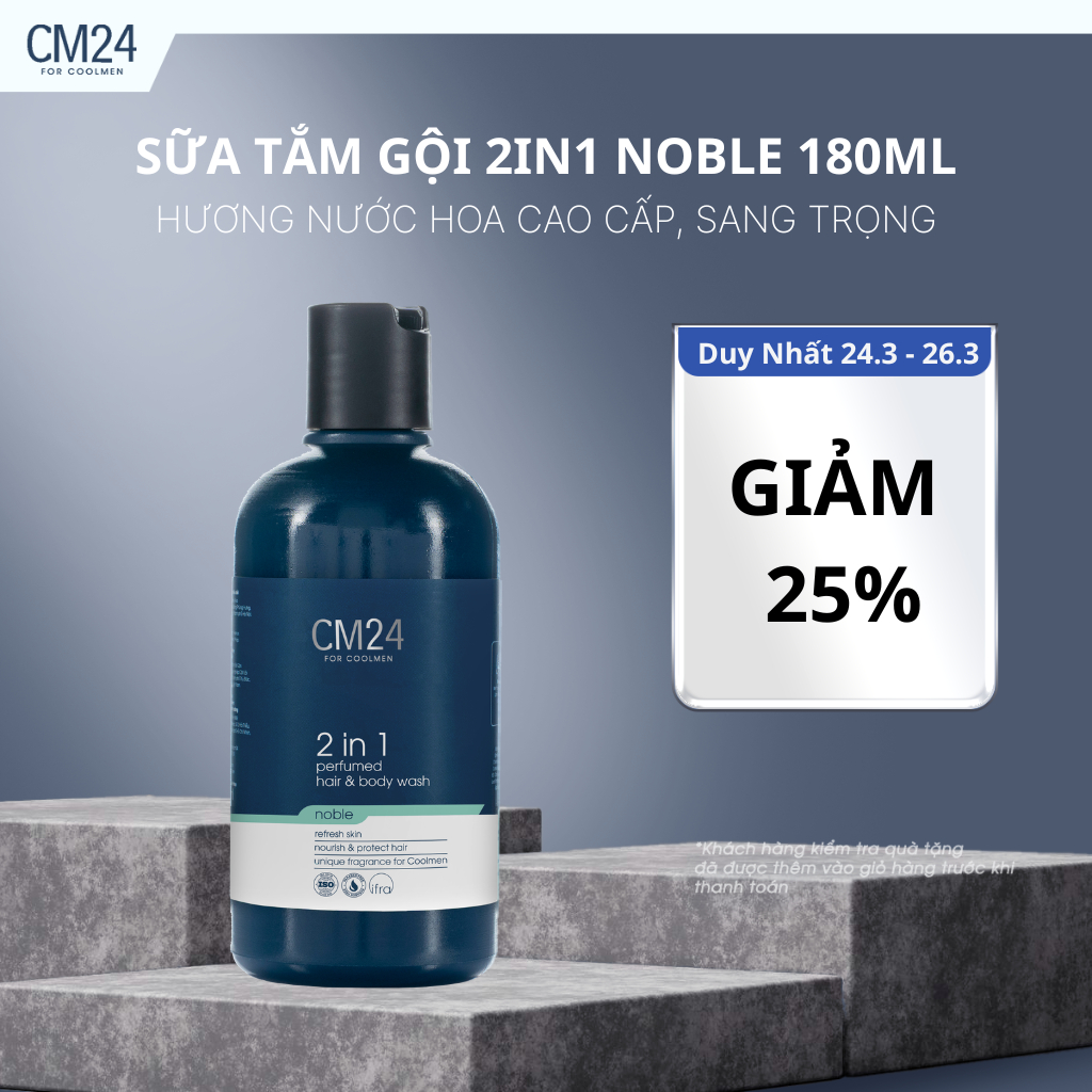 Sữa Tắm Gội 2in1 CM24 For Coolmen Noble Hương Nước Hoa 180ml Cho Nam Giới