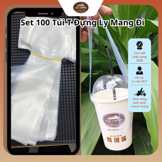 Set 100 Túi T Đựng Ly Mang Đi, Túi Xách Dáng Chữ T Dùng Cho Ly Giấy Cốc Nhựa Cà Phê Takeaway - C&C Coffee