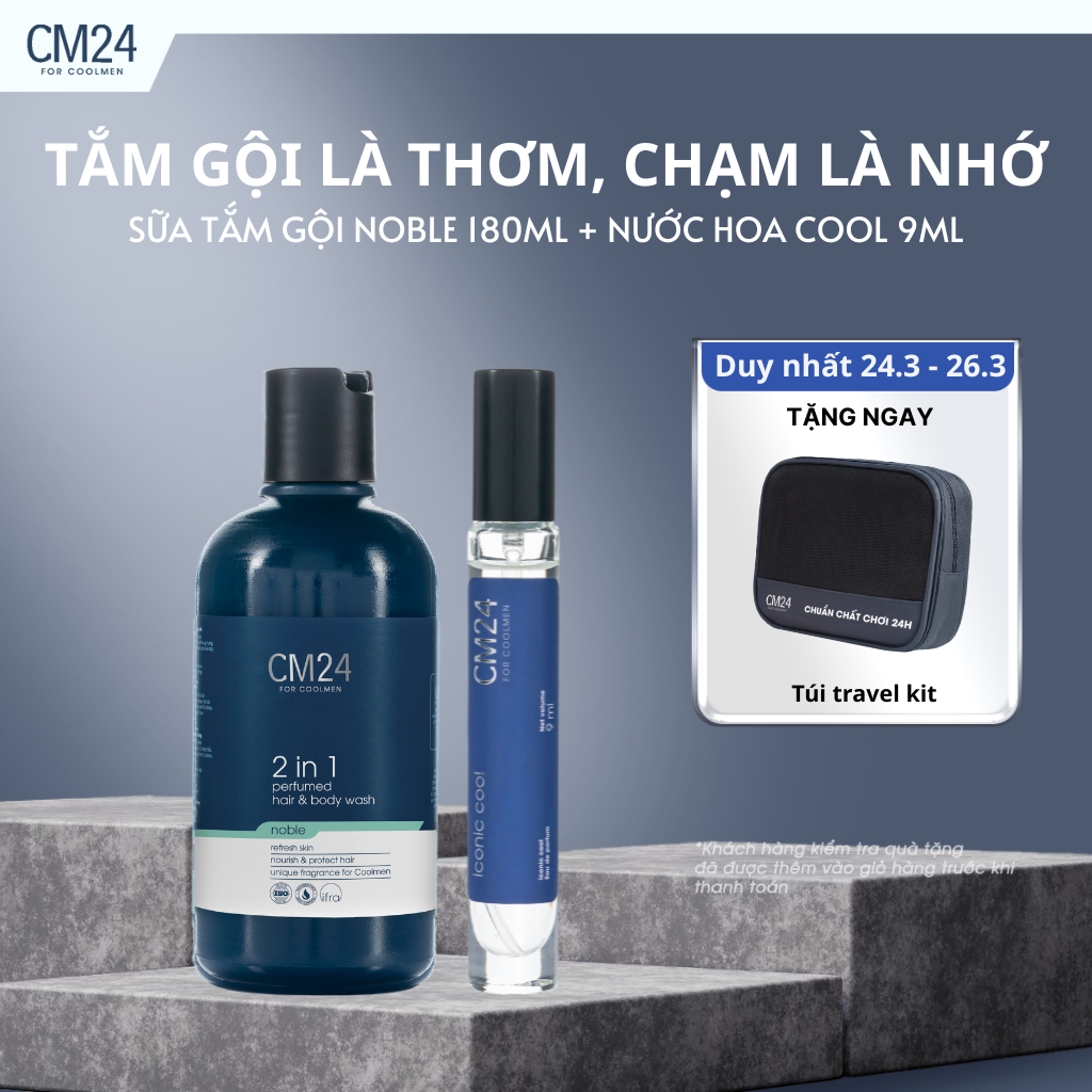 Combo Sữa Tắm Gội 2in1 Noble 180ml và Nước Hoa Nam EDP Iconic Cool 9ml CM24 For Coolmen
