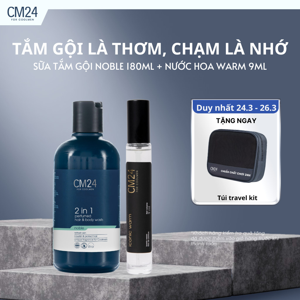 Combo Sữa Tắm Gội 2in1 Noble 180ml Và Nước Hoa Nam EDP Iconic Warm 9ml CM24 For Coolmen