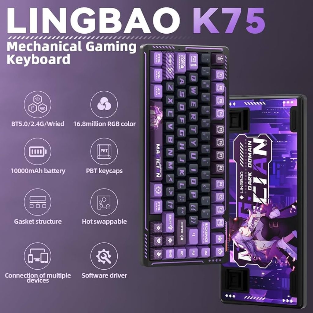 Bàn Phím Cơ Lingbao K75 - 3 Mode, Hotswap, Led RGB
