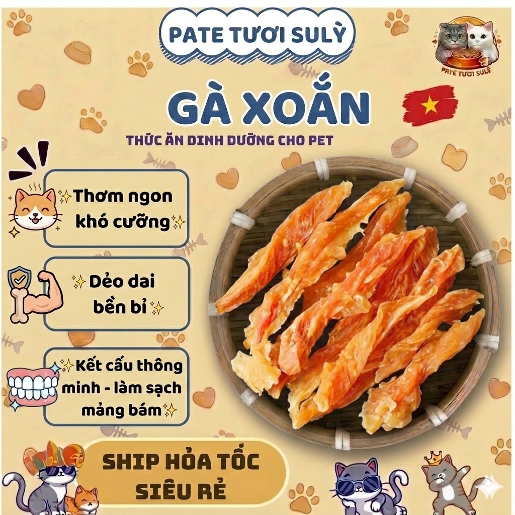 Que thưởng/Snack Gà xoắn Taotao cho Pet | Snack Thưởng Sulỳ (Túi 108g)