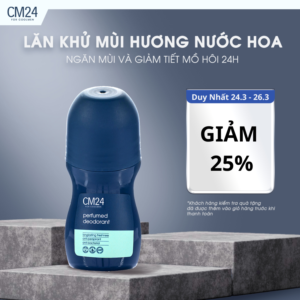 Lăn Khử Mùi Nam CM24 FOR COOLMEN Perfumed Deodorant Khử Mùi Giảm Tiết Mồ Hôi 24 Tiếng Giúp Khô Thoán