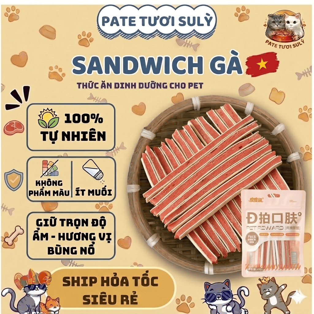 Que thưởng/Snack Sandwich gà Taotao cho Pet | Snack Thưởng Sulỳ (Túi 108g)