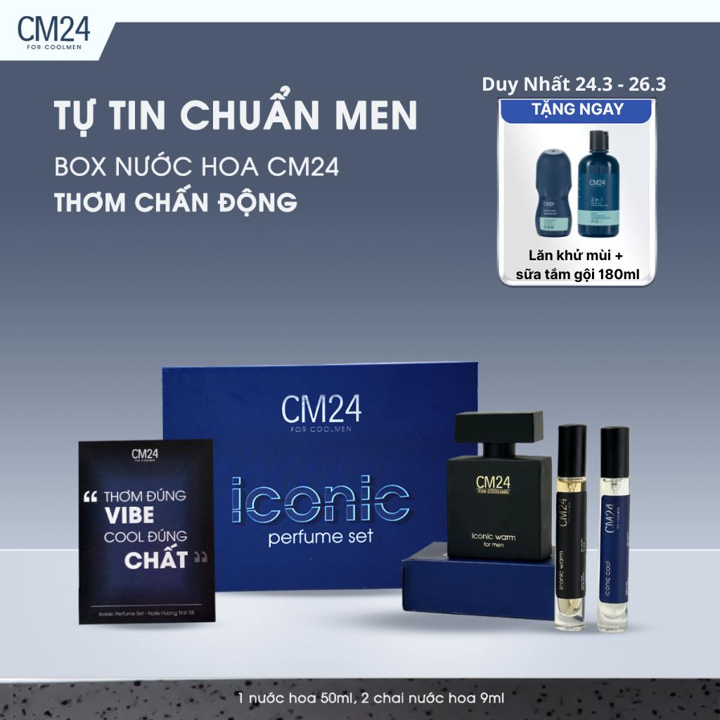 (BOX QUÀ TẶNG BẠN TRAI 14.3) Combo Nước Hoa Nam Iconic Perfume Set CM24 For Coolmen 68ml Phiên Bản Đặc Biệt