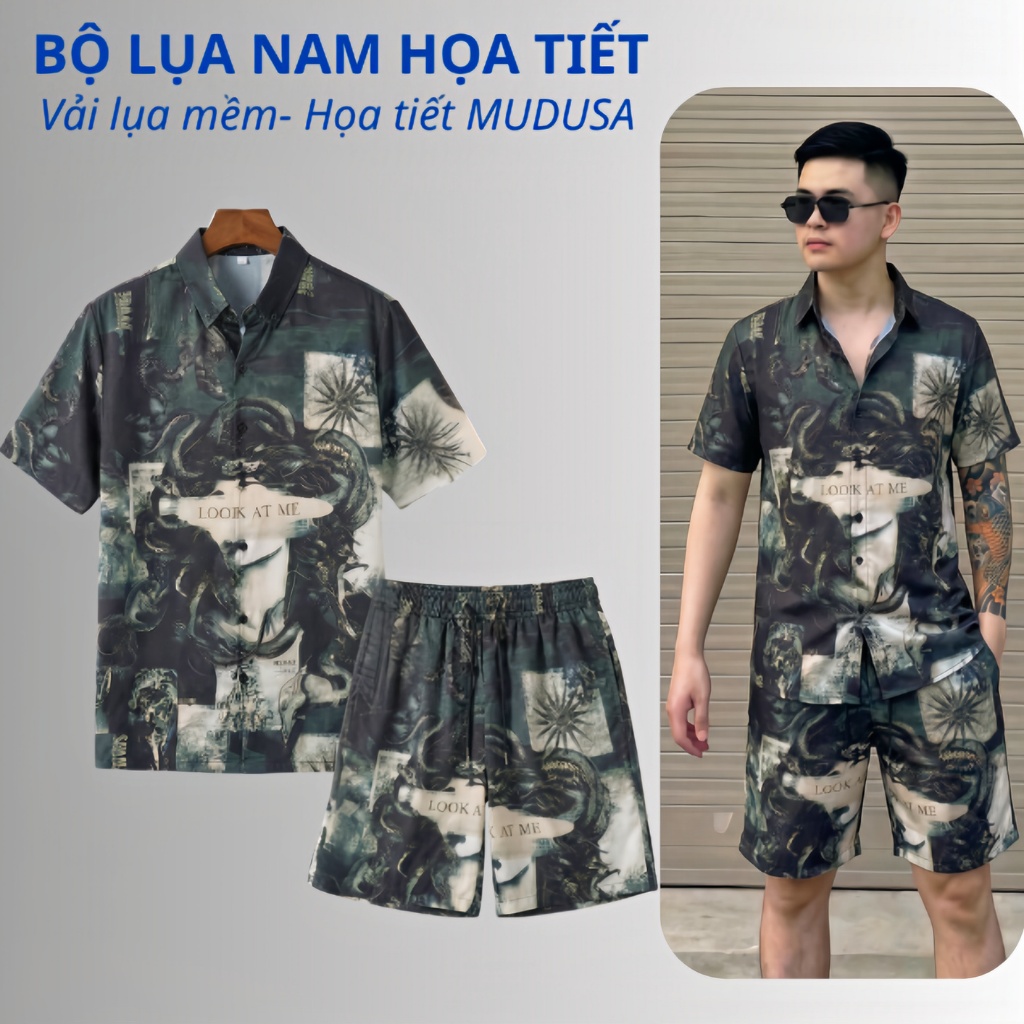 Bộ quần áo Lụa Nam MEDUSA chất liệu vải lụa mềm mịn Họa tiết điểm nhấn Medusa Menswer