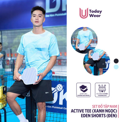 Set thể thao nam tập picklebal Active Tee xanh ngọc phối quần Eden Short đen Today U Wear kiểu dáng năng động, trẻ trung