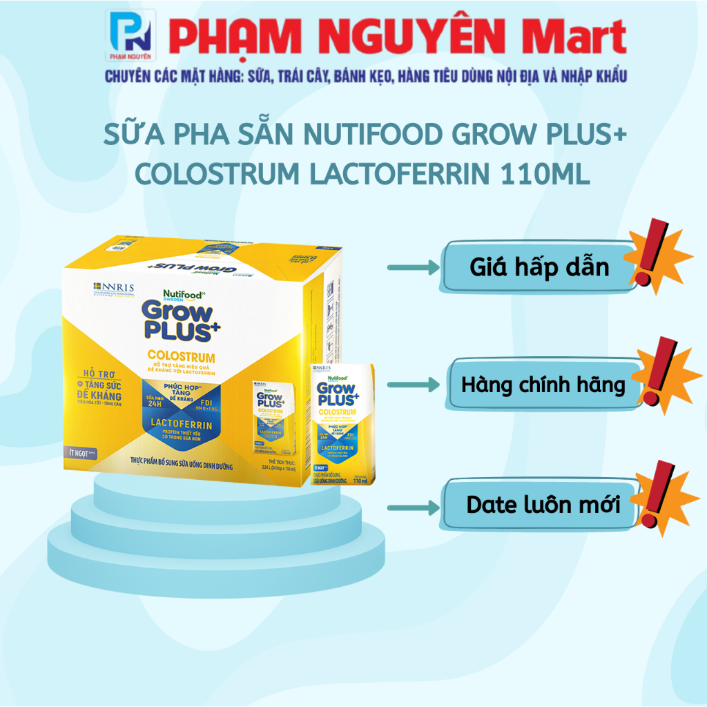 SỮA PHA SẴN NUTIFOOD GROW PLUS+ COLOSTRUM LACTOFERRIN 110ML ( THÙNG 24 HỘP )