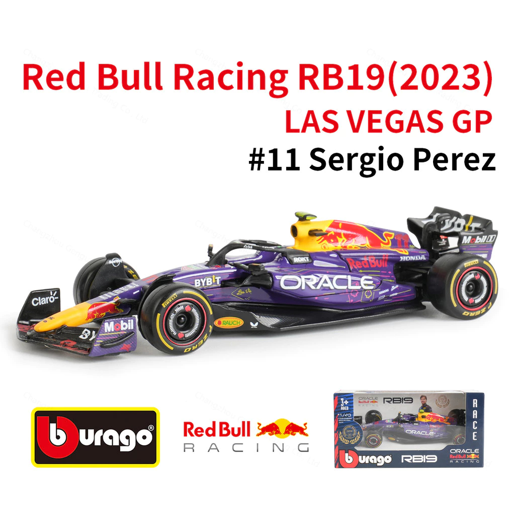 Mô hình xe đua F1 Forrmula Oracle Redbull racing RB19 Las Vegas tỉ lệ 1:43 Bburago OT43025