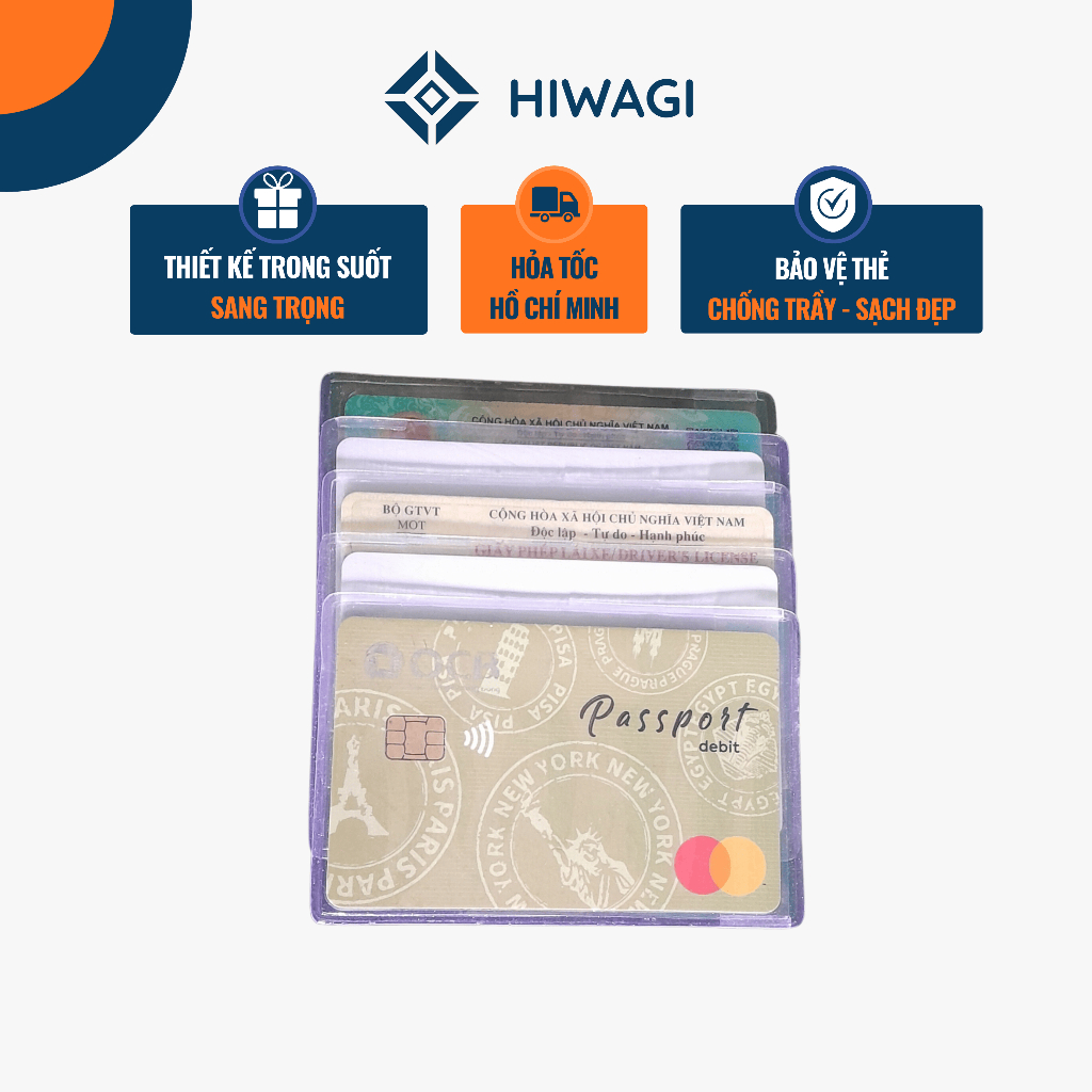 [Combo 5 Cái] Bọc Thẻ Trong Suốt Chống Trầy Đựng Thẻ CCCD, Bằng Lái Xe, Thẻ ATM, Thẻ Quà Tặng HIWAGI