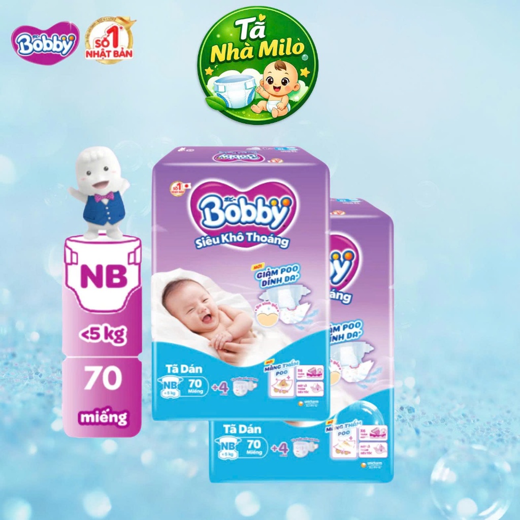 Combo 2 gói Tã dán sơ sinh Bobby NB70 +4 miếng (dưới 5kg)