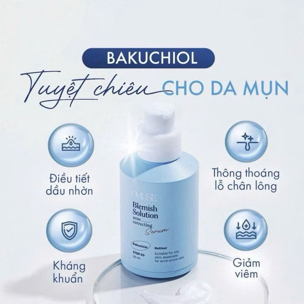 [Hàng cty date 2/2028] Seểum tinh chất giảm mụn, mờ thâm 0.3% Retinol, Bakuchiol & BHA OMUSE | Chee 
