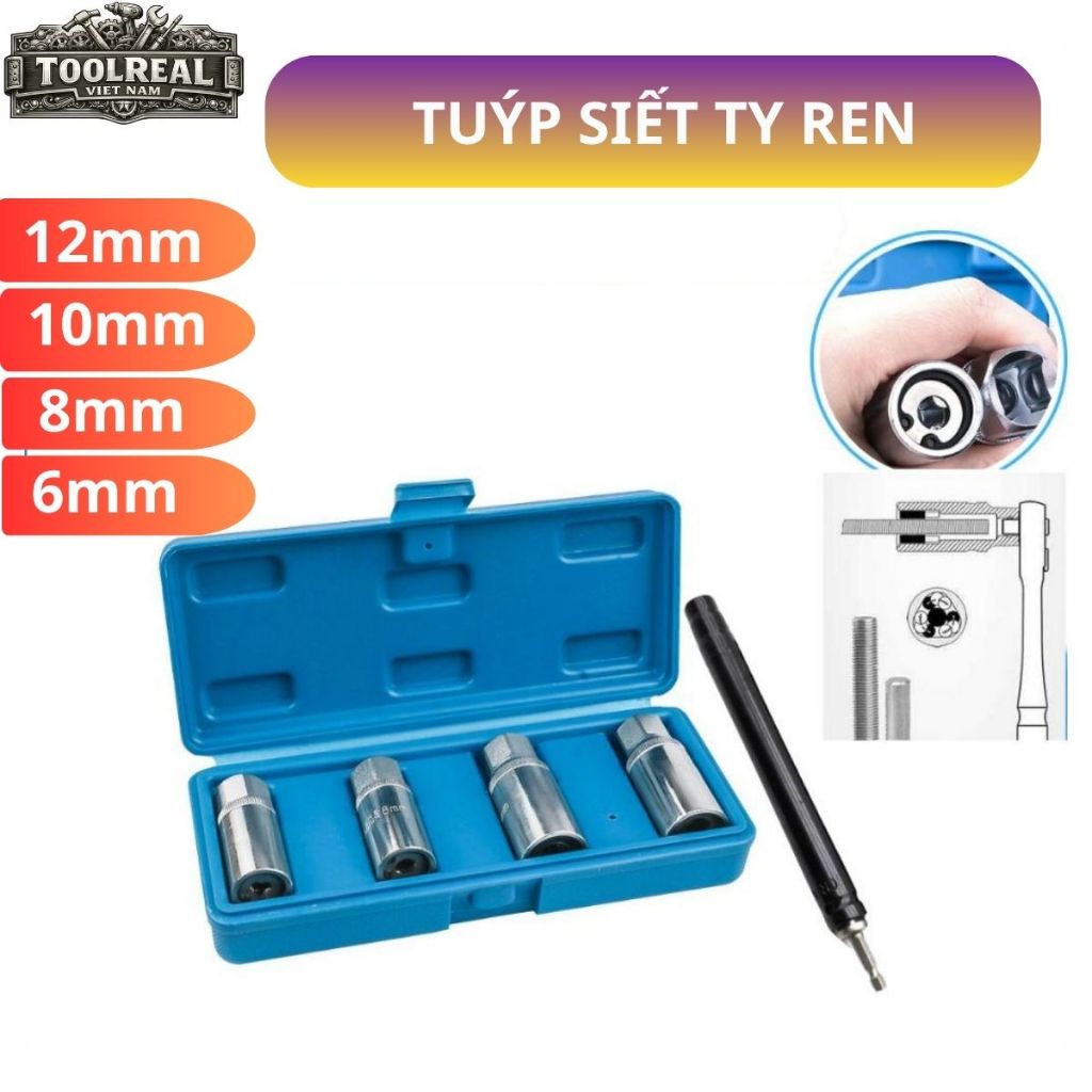 Đầu siết vặn ty ốc bulong ren răng 6 8 10 12mm, hàng chuẩn siết ty thợ thạch cao, điều hoà, PCCC tiệ